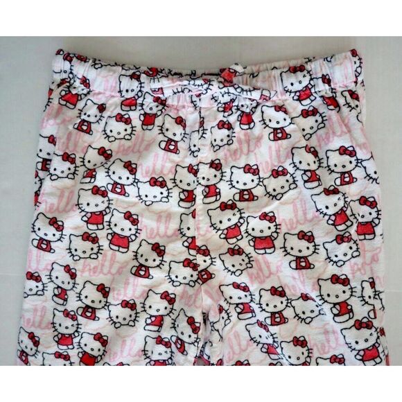 Pottery Barn Teen Sz L White Hello Kitty Organic Cotton Flannel Pajama Set - Picture 12 of 14